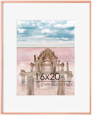 FLYJOE 16x20 Metal Picture Frame For Wall With Mat For 11x14, 16''x20'' Aluminum Photo Frames With Tempered Glass, Minimalist Modern Poster Frame Horizontal And Vertical Formats, Rose Gold by FLYJOE