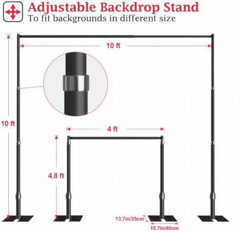 EMART 10x10ft Heavy Duty Backdrop Stand Frame with Adjustable Pipe，Black - Image 3