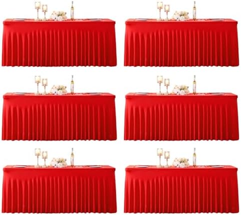 6 Pack Red Spandex Tablecloths for Rectangle Tables 6 Foot Red Stretch Table Cloth Rectangle 6ft Elastic Fitted Table Cover Fabric with Skirt for Wedding Graduation Birthday Party Banquet Buffet by Suppromo