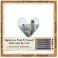 CountryArtHouse Signature Keepsake Frame - Heart Shaped Mat Window - Gold Bamboo Genuine Hardwood 20x20 8x8 Photo - Sky Blue Border Mat - Gel Pens Included for Guest Signing by CountryArtHouse