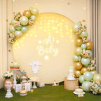 7.2 FT Ivory Round Backdrop Cover with Lights String for Circle Arch Stand Circle Backdrop Covers with LED Fairy Lights for Wedding Arch Baby Shower Birthday Party Photo Shoot Photography Background - Image 2
