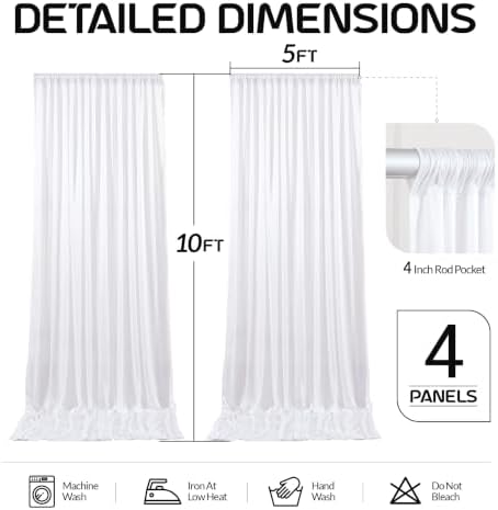 White Satin Backdrop Curtains 4 Panels - Glitter Photo Drapes for Baby Shower, 20x10FT Shimmer Back Drop Cloth, Wrinkle Free for Birthday Party Prom Wedding Stage Background - Image 5