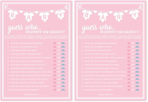 Party Hearty Baby Shower Games, Guess Who Mommy or Daddy - Pink (Pack of 2) by PartyHearty