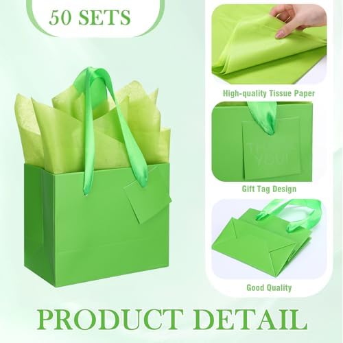 Qilery 50 Pcs Halloween Small Gift Bags, Lime Green, 4.7 x 2.4 x 3.9'' - Image 3