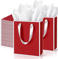 Yeaqee 50 Pack Metallic Paper Gift Bag Bulk with Handle, Red, White by Yeaqee
