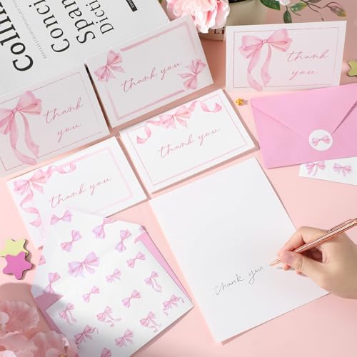 104 Pack Pink Bow Thank You Cards With Envelopes Stickers Bow Thank You Card Bulk Pink Bowknot Greeting Gift Elegant Blank Note Cards Set for Wedding Baby Shower Birthday Party Supplies 4x6inch - Image 4