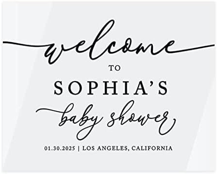 Andaz Press 16"X20" White Acrylic Personalized Baby Shower Welcome Sign, Gender Neutral Large Personalized Baby Shower Sign For Easel Stand, Classic Custom Baby Shower Welcome Sign Board Acrylic by AndazPress