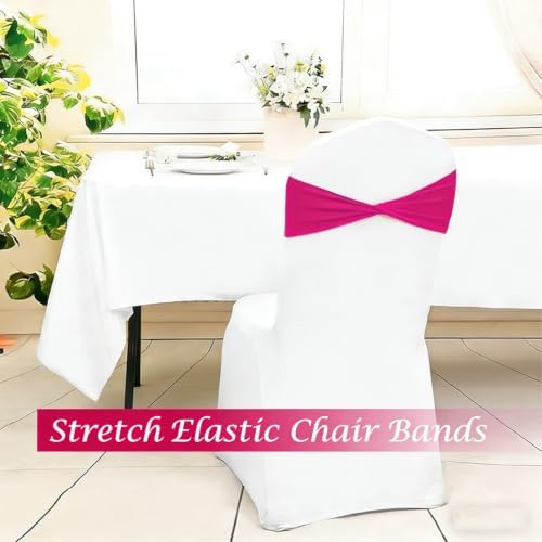 hot Pink Chair Sashes Bows 60Pcs Spandex Chair Sashes Elastic Chair Cover Bands Ties Without Buckle for Wedding Birthday Party Ceremoney Events Decoration - Image 5