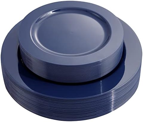 FLOWERCAT 60PCS Blue Plastic Plates - Heavy Duty Blue Plates Disposable (10.25" & 7.5") - serve for 30guest Birthday Party/Wedding/4th of July by FLOWERCAT