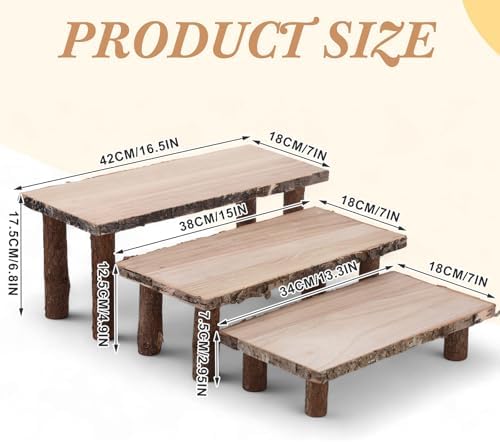Jetec 11 Pcs Wood Cake Stand Rectangular Round Rustic Wedding Cake Holder Tray with Wooden Slice Toppers and Cutter for Wedding Reception Party Event - Image 2