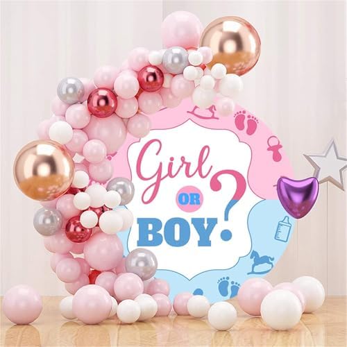 Polyester Diameter 7.5ft Gender Reveal Round Backdrop Girl or Boy Pink Blue Cartoon Baby Supplies Photography Background Pregnancy Surprise Party Decoration Newborn Baby Shower Photo Booth Props - Image 3
