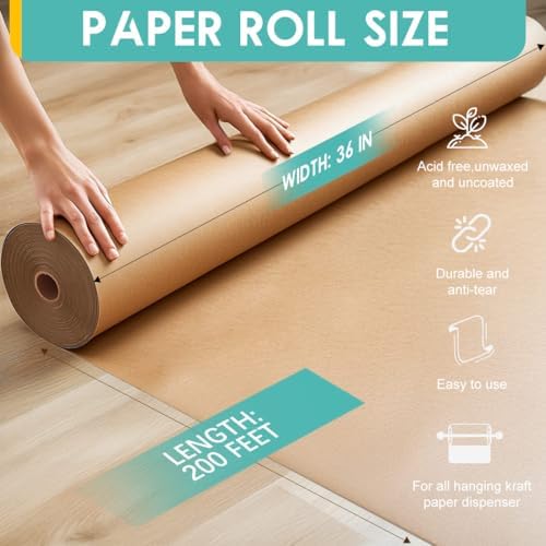 PerkHomy 36" x 2,400" (200') Brown Kraft Paper Roll for Craft Bulletin Board Paper Art Table Covering Crafting Gift Wrapping Bouquet Packing Parcel 70GSM 50LB (Brown, 36" x 200') (Pack of 2) - Image 2