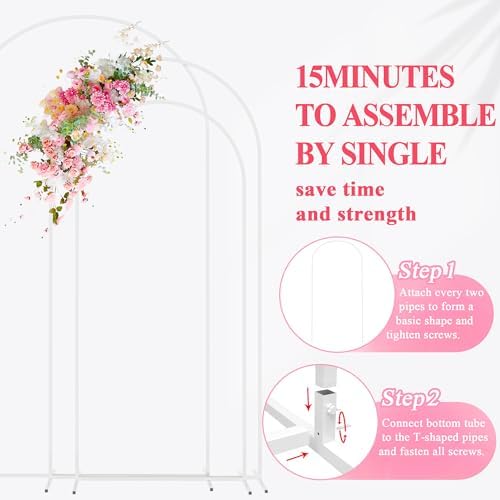 Asee'm White Metal Wedding Arch Backdrop Stand Set of 3 (7.2FT, 6.6FT, 6FT) - Image 4