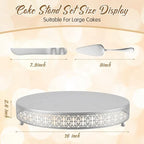 Wenqik Silver Metal Cake Stand 16 Inch with Cutting & Spatula - Image 2