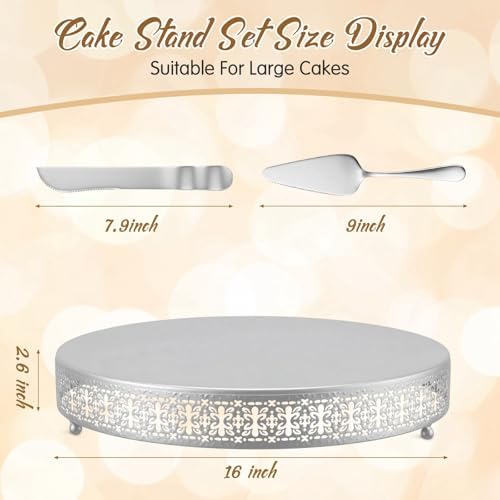 Wenqik Silver Metal Cake Stand 16 Inch with Cutting & Spatula - Image 2