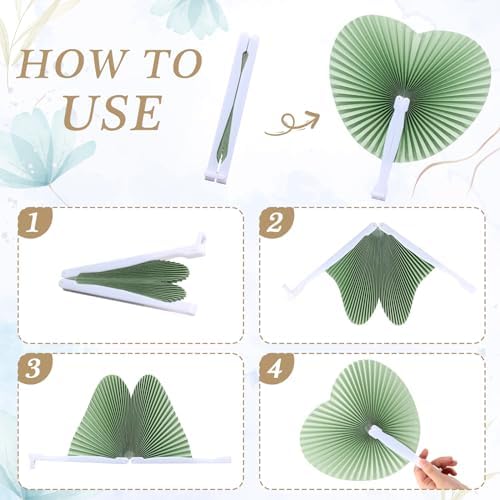 Blulu 60 Pack Wedding Heart Folding Hand Fans Decor Bulk, Sage Green - Image 3