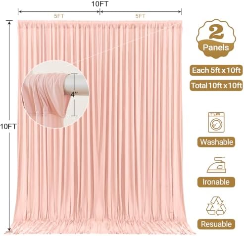 10x10ft Blush Pink Backdrop Curtain Panels for Parties - Wrinkle Free Polyester Photo Curtain Backdrop Wedding Back Drop Fabric Drapes for Party Decorations Background for Photography - Image 5