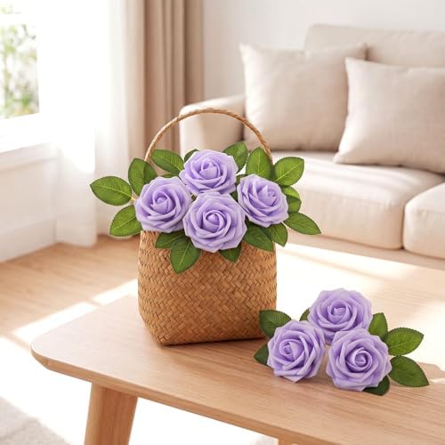 100 Pcs Artificial Rose Flowers, Lavender - Image 3