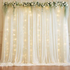 10ft x 10ft Beige Chiffon Backdrop Curtain with Lights String for Parties,2 Panels Sheer Chiffon Curtain Wedding Backdrop with Lights for Baby Shower Birthday Party Ceremony Reception Home Decorations by Partisky