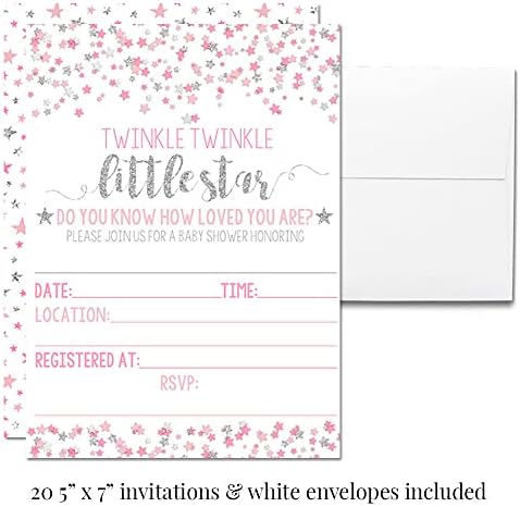 Amanda Creation Twinkle Twinkle Little Star Baby Shower Bundle, 20 Invitations with Envelopes, Diaper Raffle and Book Cards, Stickers, Candy Wrappers and Water Labels - Image 4