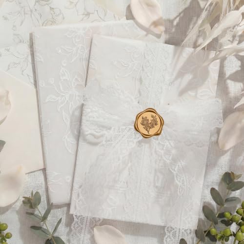 UNIQOOO 50 Sets Wedding Invitation Kit, White Floral Vellum Jackets for 5x7 Invitations w/Lace Ribbon & Eucalyptus Wax Seal Stickers, Wedding Invitation Accessories - Image 6