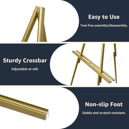 NianFeng Wooden Easel Stand for Sign, Easel Display Stand Floor for Wedding Sign with Adjustable Tray, 63-Inch, Tripod A-Frame Poster Light Duty, Welcome, Art Show & Baby Shower (Golden) - Image 7