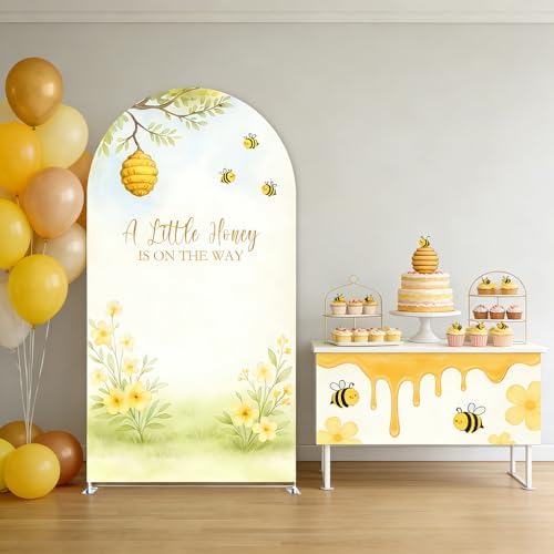 A Little Honey is on The Way Baby Shower Arch Backdrop - Bee/Honeycomb/Jungle Themed Watercolor Party Banner, Photo Booth Background for Newborn Celebration Decor (Honeycomb Flower,6FT) by Unknown