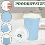 Whaline 100 Pcs Pastel Color Disposable Coffee Cups with Lids 16 Oz Yellow Pink Blue Green Paper Cup Corrugated Ripple Wall Insulated Hot Cups for Spring Summer Silly Goose Home Office Party Supplies - Image 2