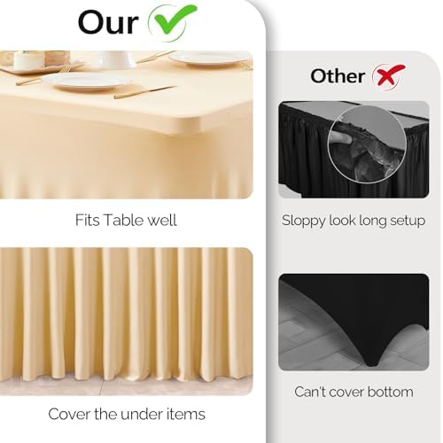 Wish Care 2 Pack Champagne Spandex Table Clothes for 8 Foot Rectangle Tables, 8FT Wrinkle Free Fitted Tablecloths Ruffles Design Table Cover for Party, Banquet, Wedding and Events - Image 3