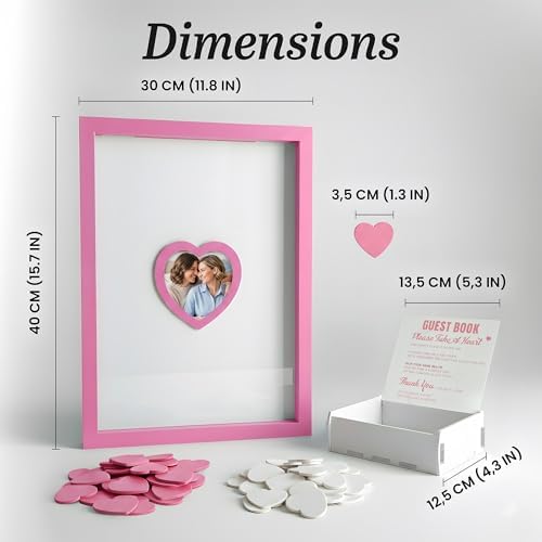 Wedding Guest Book Alternative for Reception with Hearts Guest Book Wedding Reception a Frame Sign Decor Books Recuerdos para Boda Baby Scrapbook Wooden Frames (Pink) - Image 3