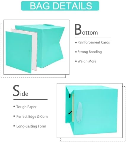 AZOWA Teal Square Gift Bags with Tissue - 12 Inch Paper Bags with Handles Birthday Party Favor Christmas Wedding Gift Box Flowers Decoration (10 PCS, 12x12x12 in) - Image 3