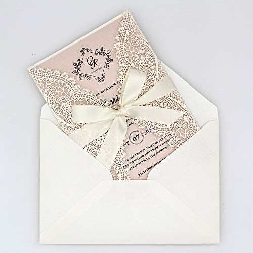 25-Pack White Lace Laser Cut Wedding Invitations with Blush Pink Shimmer Insert, Elegant Invite Cards for Wedding/Sweet Sixteen/Baby Shower/Bridal Shower/Birthday Party - Image 4