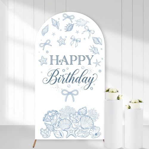 Serencatcher 7.2ft Blue Bow Seashell Birthday Arch Backdrop Cover by Serencatcher