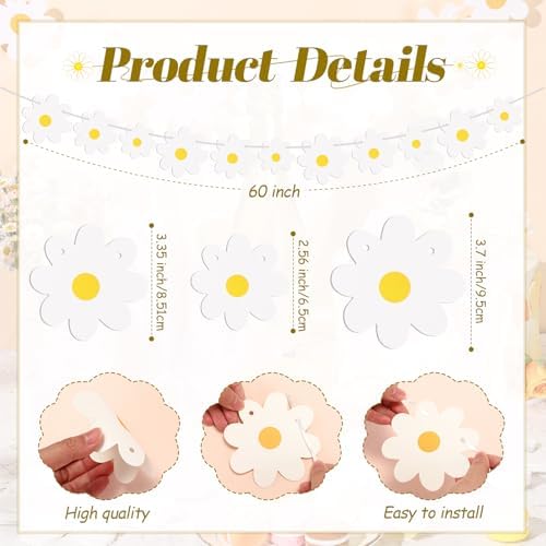 155 Pcs Groovy Daisy Paper Napkins Cups Garlands for Party Decor - Image 2