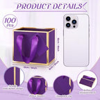 Yeaqee 100 Pcs Mini Metallic Paper Gift Bags with Handle, Purple, Gold - Image 2