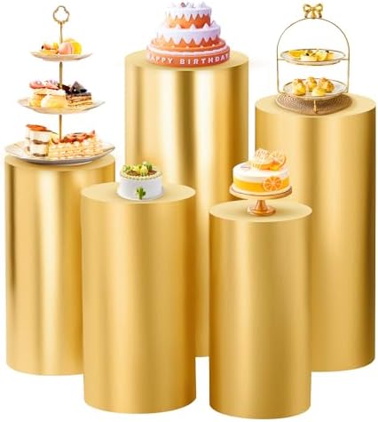 SaitiMade Set of 5 - Gold Cylinder Pedestal Stand Covers by SaitiMade