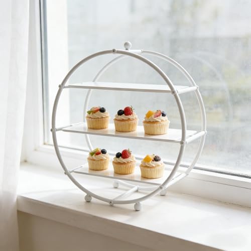 White 3 Tier Metal Cupcake Stand Tiered Dessert Display Serving Tray - Image 4