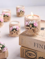 Ju's Favors Wooden Candle Holders Set of 10 for Baptism Gift, Christening Party Favors, Guest Favors,Baby Shower Party Favors. (Light brown - pink) - Image 6