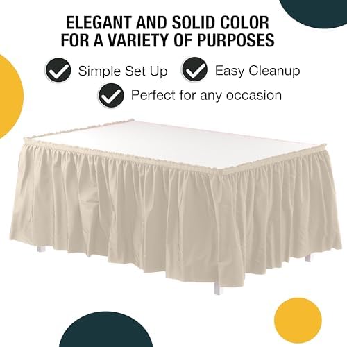 Exquisite Ivory Table Skirt 24 Pack - Disposable Plastic Table Skirts for Rectangle Tables 6ft 8ft & Round Tables - 29in x 14ft Self-Adhesive Strip - Birthday Wedding Gender Reveal Decor - Image 2