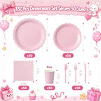 350 Pcs Light Pink Paper Plates and Napkins Dinnerware Set, Serves 50 - Image 2