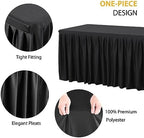 Black Polyester Table Clothes for 4 Foot Rectangle Tables, Wrinkle Free Fitted Table Cover 4ft Stretch Tablecloths with Skirt for Parties Weddings Birthday Banquet Baby Shower - Image 2