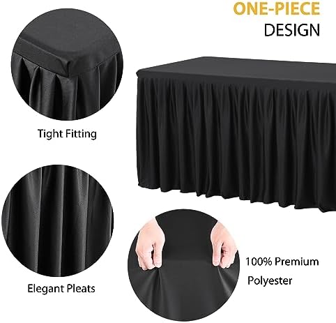Black Polyester Table Clothes for 4 Foot Rectangle Tables, Wrinkle Free Fitted Table Cover 4ft Stretch Tablecloths with Skirt for Parties Weddings Birthday Banquet Baby Shower - Image 2