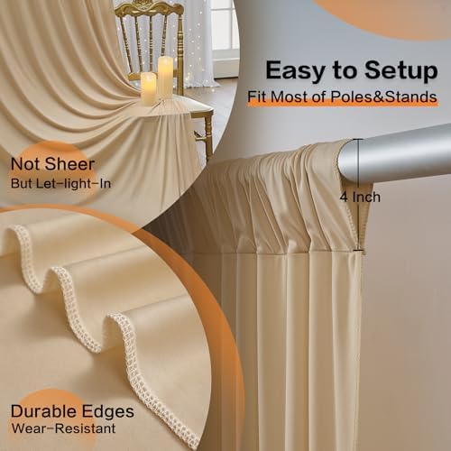 20ft×12ft Wrinkle Free Champagne Backdrop Curtain for Wedding Parties, 4 Panels 5×12ft Long Silky Polyester Fabric Backdrop Drapes Photo Back Drop Curtains for Birthday Photography Background Cloth - Image 5
