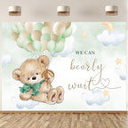 InMemory Bear Baby Shower Backdrop Sage Green Neutral Banner for Boy Girl by InMemory