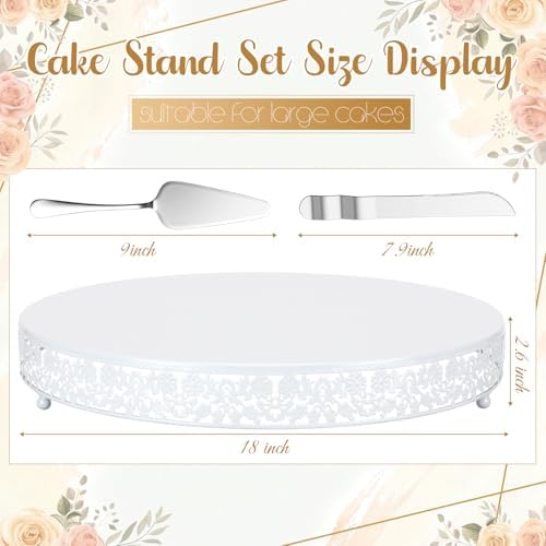 Wenqik 18 Inch White Cake Stand Set Metal Round Cupcake Dessert Stand with Cake Cutting, Flower Spatula Wedding Cupcake Pastry Display Candy Holder Display for Wedding Party Birthday Baby Shower - Image 2