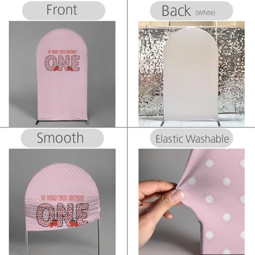Pink Strawberry Stretchy Arch Cover Backdrop Photo Booth Background Birthday Baby Shower Baptism Party Decoration Curved Top Frame Spandex (GX-2666,6.5x3.3ft) - Image 2