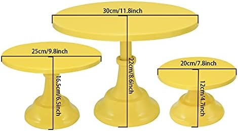 Set of 3 Pieces Cake Stands Iron Cake Holder Dessert Display Plate Serving Tray for Baby Shower Wedding Birthday Party (Yellow) - Image 2