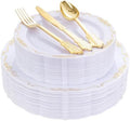 DaYammi 150Pcs White Gold Plastic Plates & Gold Plastic Silverware Set by DaYammiwillaccompanyyou