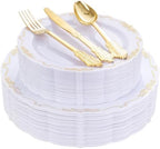 DaYammi 150Pcs White Gold Plastic Plates & Gold Plastic Silverware Set by DaYammiwillaccompanyyou