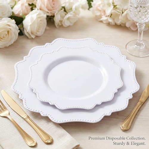 COLOSUS 60 PCS White Plastic Plates, Beaded Disposable Plates for Party. - Image 3